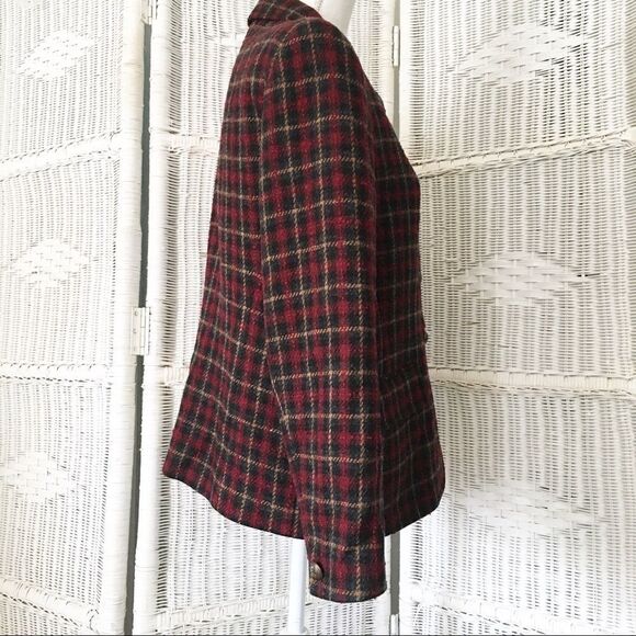 Vintage C&W Black Red Tweed Plaid Wool Preppy Blazer 12 - Picture 10 of 14